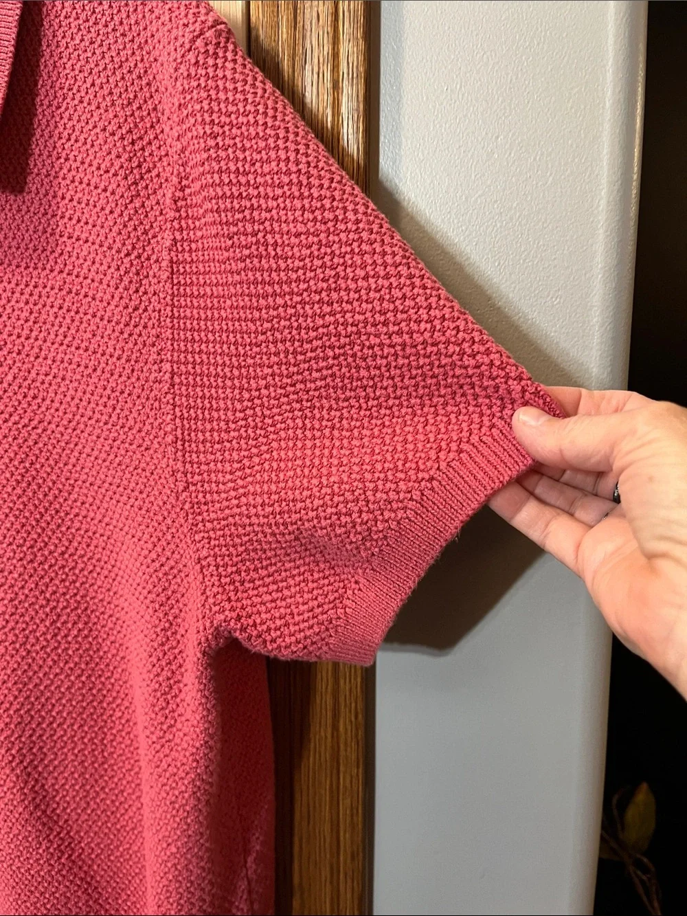 J. Crew Johnny Collar Polo Shirt Pink Knit Cotton Mesh Stitch Sweater Men’s XL